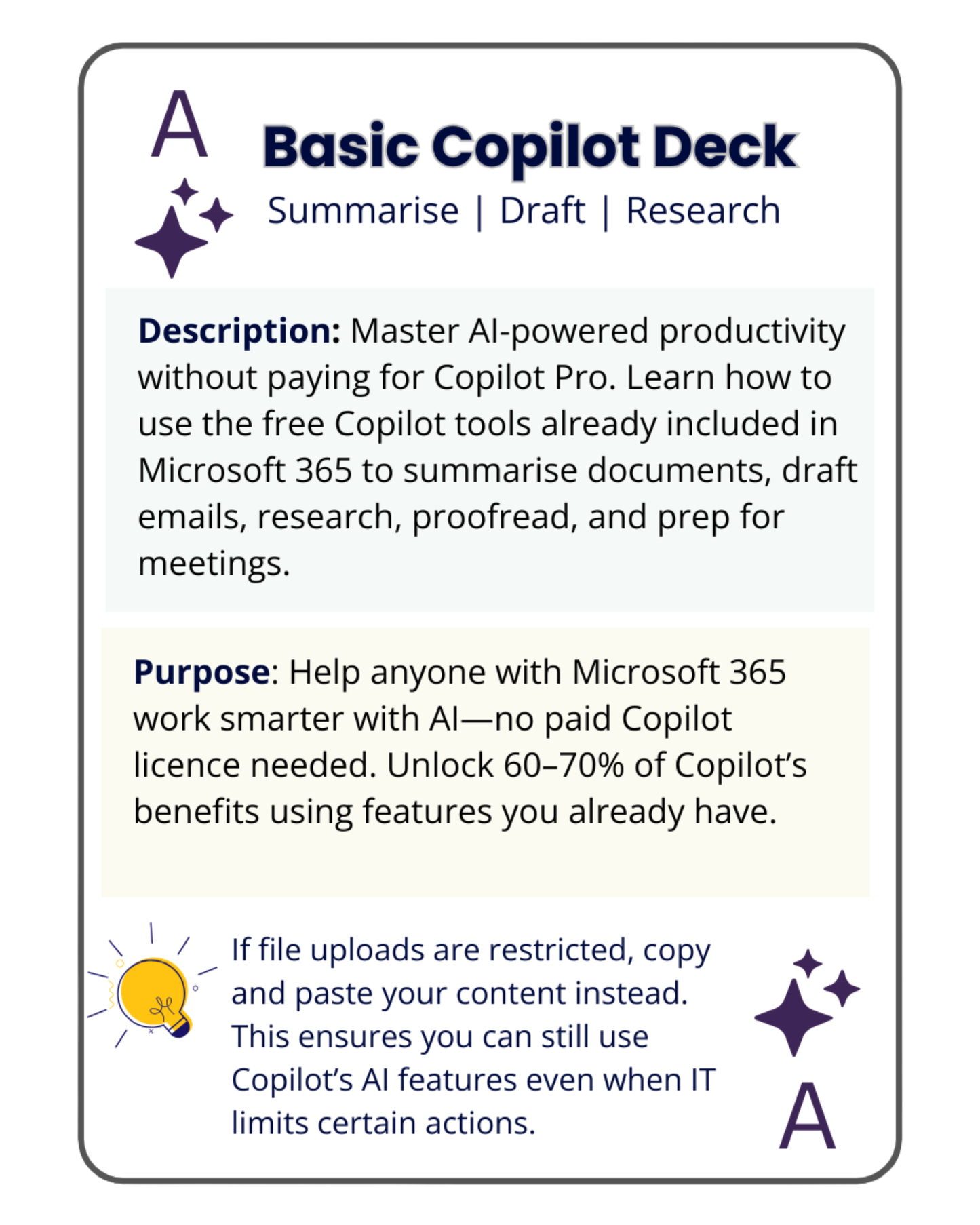 Microsoft 365 Copilot - FREE Version Workflow Cards